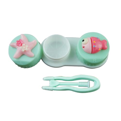 CHICAMPERA Estuche para Lentes de Contacto Ligero de Plástico con Pinzas, Diseño Adorable con Estampado de Peces, Fácil Identificación y Almacenamiento Portátil para Viaje Color Aleatorio