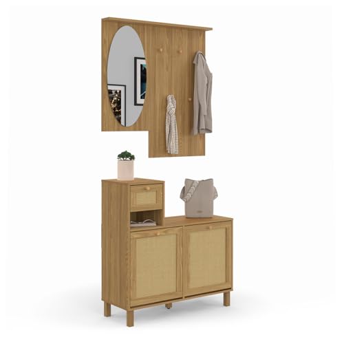 IDMarket - Vestiaire d'entrée avec Miroir HANAE Effet Naturel cannage