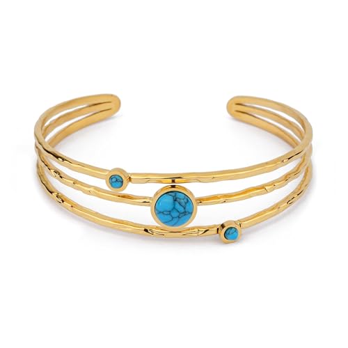 Natural Gemstone Cuff Bracelet for Women 18K Gold Plated Adjustable Wide Chunky Bracelet Non Tarnish Ladies Open Wrist Cuff Bangle Jewelry Gift - Main Image