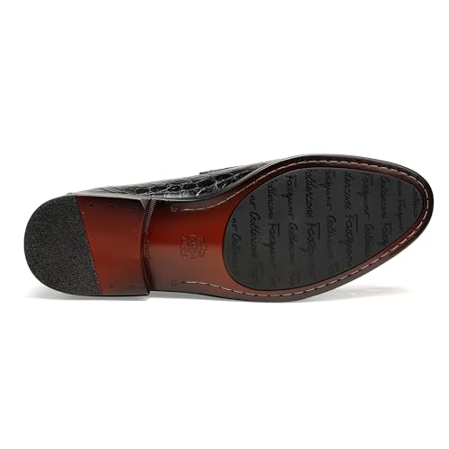 Image of Mens Leather Tassel Loafer, Classic Luxury Smooth Upper Tassel Slip-on Penny Loafer for Mens, Black