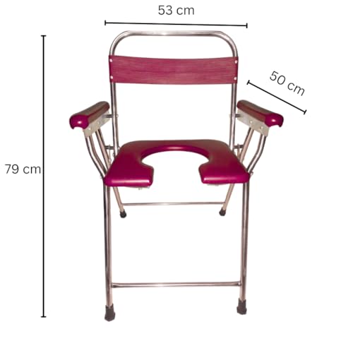 Image of Stainless Steel Toilet Chair, Foldable, Stainless Steel Commode, Bathroom Chair, for Elderly, Disabled and Pregnant Women, Lightweight, Portable, Anti-Skid, Support Upto 100Kg (Red, Normal)