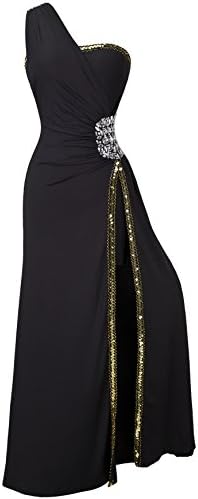 Angel-fashions Women's One Shoulder Split Pelumn Prom Evening Dress Medium Black