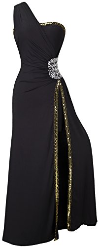 Angel-Fashions Women's One Shoulder Split Pelumn Prom Evening Dress Medium Black #TOP3