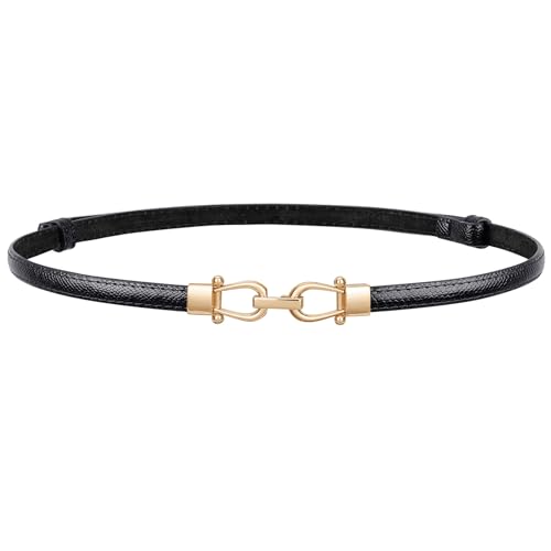 Image of JASGOOD Leather Skinny Belts for Women Plus Size Ladies Thin Waist Belts Adjustable for Jeans Pants Dresses with Gold Buckle