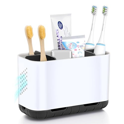 Toothbrush Holders for Bathrooms, Electric Toothbrush and Toothpaste Holder with Adjustable Dividers and Drainage, Kids Toothbrush Organizer for Bathroom Countertop