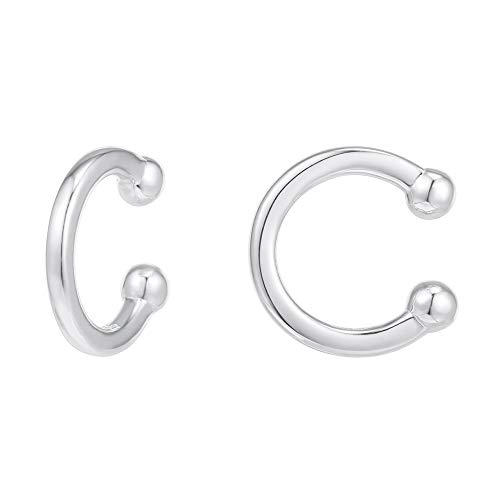PAVOI 14K Gold Plated 925 Sterling Silver Classic Round Huggie Ear Cuff Earrings for Women in White Gold