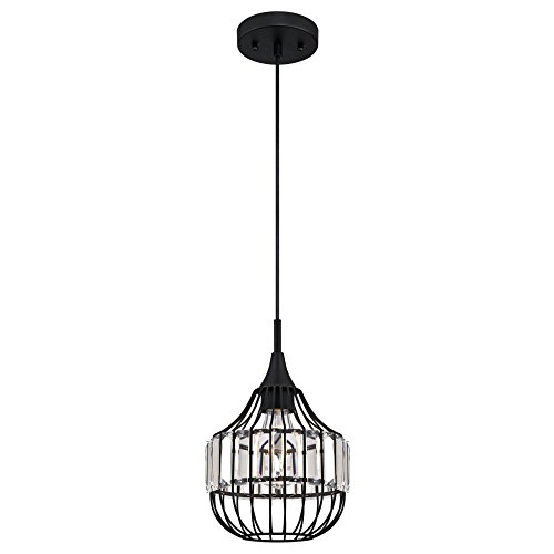 Westinghouse Lighting 6363100 One-Light Mini, Matte Black Finish with Crystal Prism Cage Shade Indoor Pendant