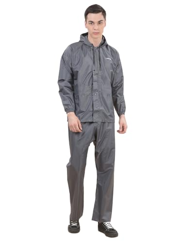 Men's Waterproof PVC Raincoat Set | Zipper & Button Closure | Hood & Pocket | Full Sleeve Jacket Pant Rainwear Suit | Lightweight Leakproof Rain Prote
