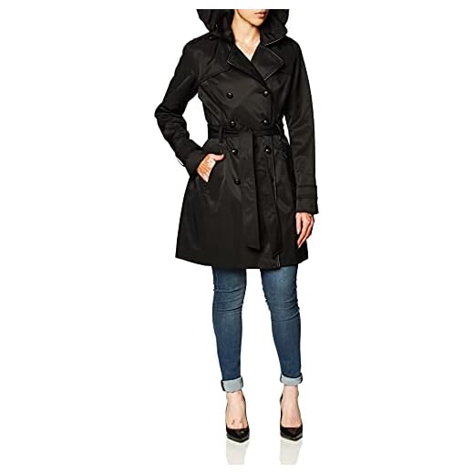 GUESS Women's Double Breasted Trenchcoat, Black, Medium