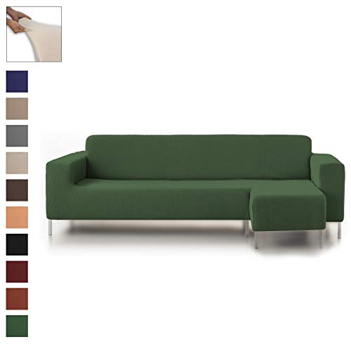 Eiffel Textile Protector Cubresofá Adaptable Rústica Funda Elástica Brazo, 50% Poliéster, Verde, Chaise Longue Largo Derecha