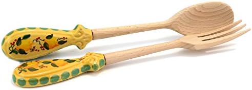 MARIKLA: Utensil Set wood/ceramic (Fork/Spoon) - LEMON Design [#KNC224/L-MRK]