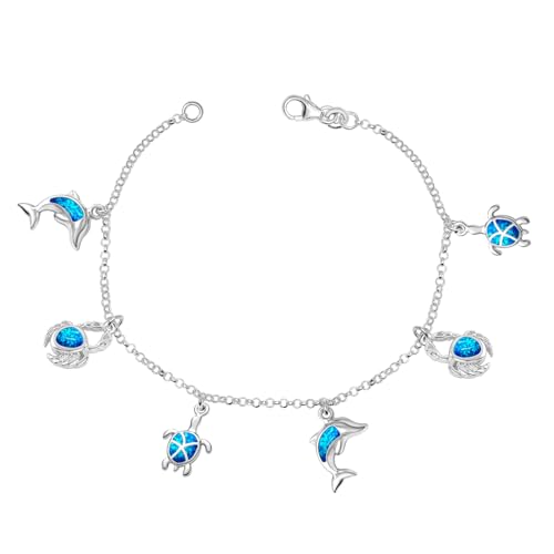 Image of TRUESILVER ACPL 925 Sterling Silver Anklet for Womens | BIS Hallmarked Ocean & Evil Eye Charm Adjustable Anklets Bracelet | Starfish Shell Turtle Anchor Beach Foot Jewelry | 1 Piece