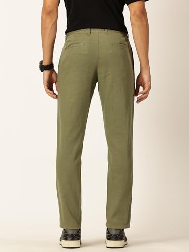 Image of Thomas Scott Men's | Solid | Light Weight | Breathable Fabric | Elasticated Waist | Mid Rise | Regular Fit | Cotton Blend | Button with Drawstring | Chino Trouser | Pants