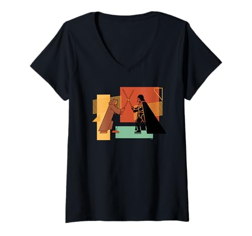 T-shirt Star Wars femme col V haut imprimé Darth Vader duel