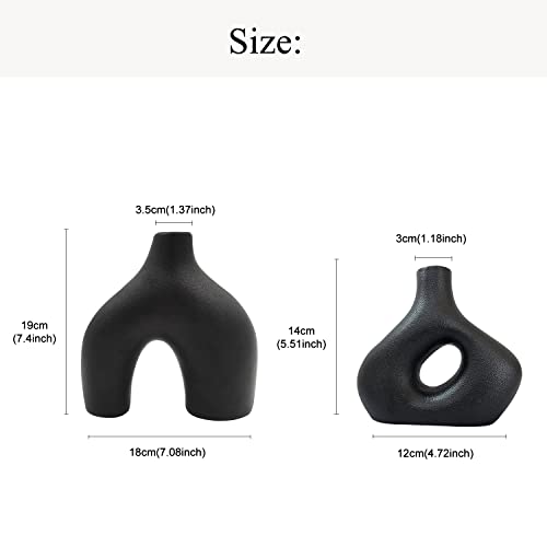Cemabt Black Ceramic Round Matte Donut Vase Set Of 2 For Modern Minimalist Bohemian Decor Pampas Grass Decoration-Perfect Vases For Living Rooms, Weddings, Dining Tables, Parties, Offices And Bedroom #TOP4