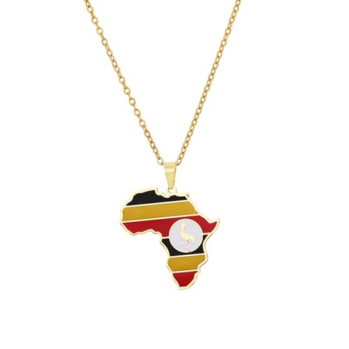 For Uganda Stainless Steel African Map Pendant Necklaces Map Jewelry Gold Color Items for Bridal Women Man Party Gifts Earrings 