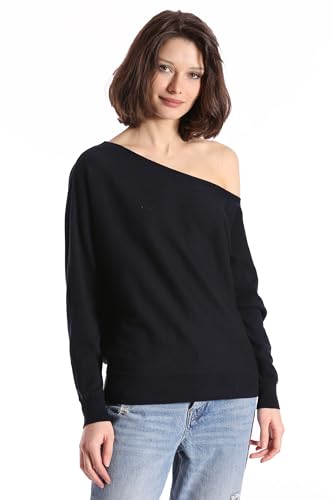 Image of Minnie Rose Womens Long Sleeve Off The Shoulder Cotton Cashmere Pull Over Sweater