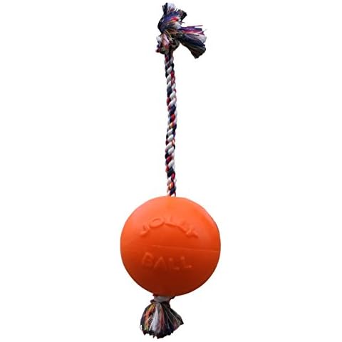Jolly Pets Romp-n-Roll Rope and Ball Dog Toy, 8 Inches/Large, Orange Cover