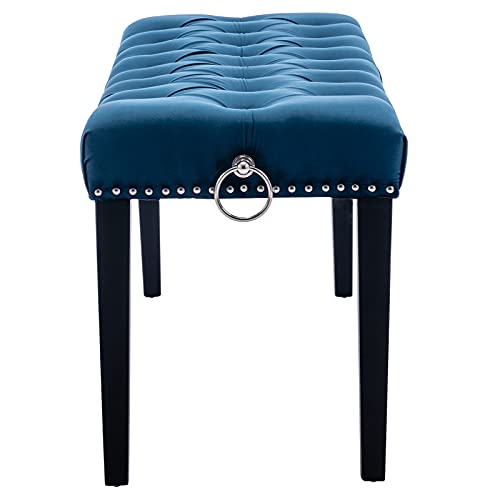 Duomay Modern Upholstered Tufted Bench Ottoman W/Ring Pull, Velvet Dining Bench Bedroom Bench W/Nailhead Trim Footrest Stool Accent Bench For Entryway Dining Room Living Room, Blue #TOP6