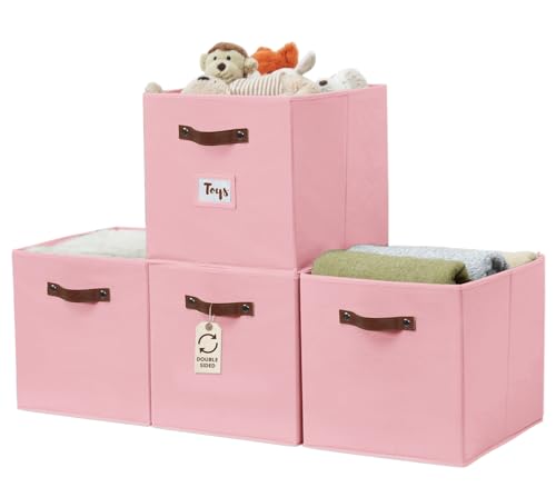 Image of DECOMOMO Storage Baskets, 13x15x13 Storage Cube Bins with Labels for Organizing Shelves Kallax (Kallax / 4pcs, Pink)