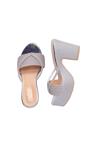 Image of Women's Stylish Platform Block Heel Sandals with Glitter Finish, Cross Strap Design, Cushioned Insole & Slip-On Comfort - Perfect for Weddings, Receptions, Festive & Evening