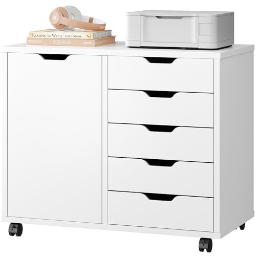 DUMOS 5 Drawer File Cabinet Office Drawers Organizer with Wheels Rolliing, Under Desk Cabinets with...