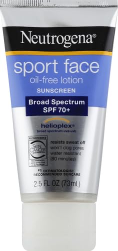 Image of Neutrogena Sport Face Sunscreen SPF 70+, Oil-Free, 2.5 fl oz, Sweat & Water-Resistant, Broad-Spectrum UVA /UVB, Nourish & Restore Skin Balance, Oxybenzone Free Sunscreen For Face (Pack of 3)