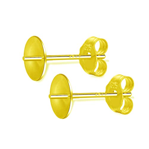 10 Pairs Adabele Authentic Gold Plated Sterling Silver Silver Stud Earring Posts 0.7mm Pin 6mm Setting Pearl Cup with Earnut Back Safety Clutches SS278-6