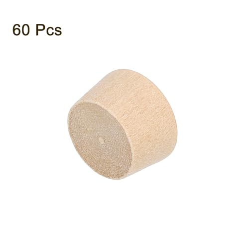 Image of uxcell 60Pcs Wood Button Plugs, 12mm /0.47 inch Flat Head Hardwood Screw Hole Plug Wooden Caps Buttons Wood Plug for Furniture Woodworking Craft Decor (13.5mm x 12mm)