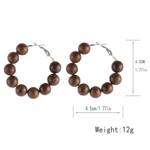 STWTR Women's Natural Wood Earrings Fashion Earrings Geometric Shape Retro Earring Set Natural Wood Hollow Semicircle Earrings2
