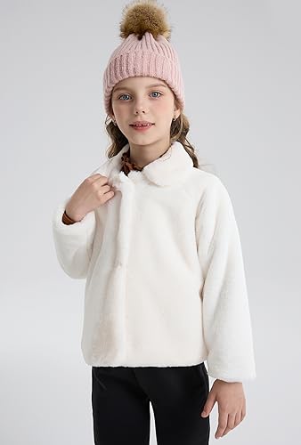 Image of SOLOCOTE Toddler Girls Faux Fur Cloak Jacket Little Kids Fuzzy Fleece Lightweight Hooded Cute Fall Winter Coat