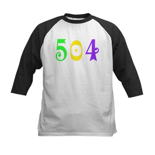 CafePress 504 Area Code New Orleans Mardi Gr Baseball Jersey Kids Cotton Baseball Jersey, 3/4 Raglan Sleeve Shirt Black/White
