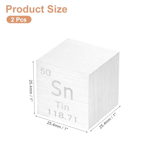 Image of uxcell 1 Inch Tin Cube High Density Metal Element Cube 2 Pcs | Chemical Elements Collection Science Education Experiment Application Silver