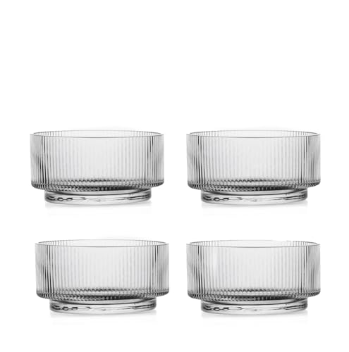 Striped Stackable Crystal Bowl- - Elegant Chic 1950s Retro Style - Perfect for Dips, Nuts, Desserts, Sauces - Lead Free and Dishwasher Safe 10CM Set/4 (Clear) by B BRILLI BRILLIANT - Used condition - CA$27.58