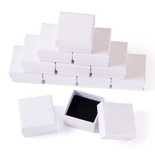 Craftdady 12 Pack White Ring Boxes 1.97 x 1.97 x 1.18 Inch Small Jewelry Boxes Diamond Pattern Square Cardboard Jewelry Boxes Small Earring Packing Boxes for Festival Jewelry Display Present Packing
