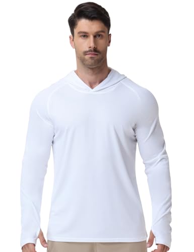 Image of Mens Long Sleeve Athletic Hoodie Sun Protection Gym Workout Shirt for Hiking Running Fishing