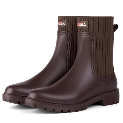 HISEA Short Rain Boots for Women Waterproof Chelsea Boots Rubber Garden Shoes for Ladies with Comfort Insole Lightweight Fashion
