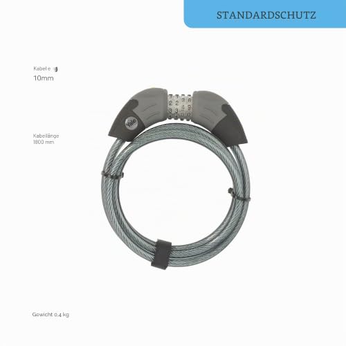 Yale Standard Security Kombinations Kabel Schloß 1800 mm - YCC1/10/185/1 - Phosphoreszierender 4 -stelliger Code - Pick- und Zugwiderstand… – Ansicht 5