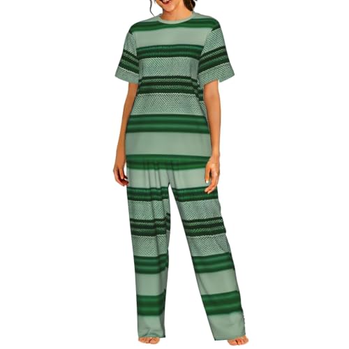 Pyjama court rayé vert pour femme en coton doux - Ensemble homewear fluide