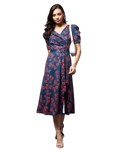 Robe midi pour femme chic à manches bouffantes au tombé impeccable