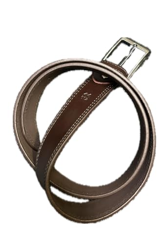 Genuine durable Leather Belt, Braided Pattern, 1.50 Inches Wide, Metal Buckle, Double steeching, BROWN