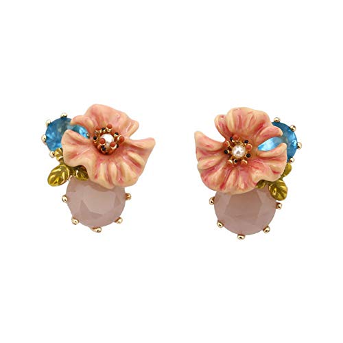 Preisvergleich Produktbild JmDick'Stud earring Wintergarten-Reihe rosa Blumen blauer Kristallnaturstein Ohrring