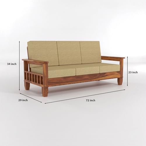 Image of Sheesham Wooden 5 Seater Sofa Set for Living Room | Rosewood Cushion Sofa with Side Newspaper Holder for Home & Office | Solid Wood Sofa Set for Lounge (Honey, 3+2 Seater)