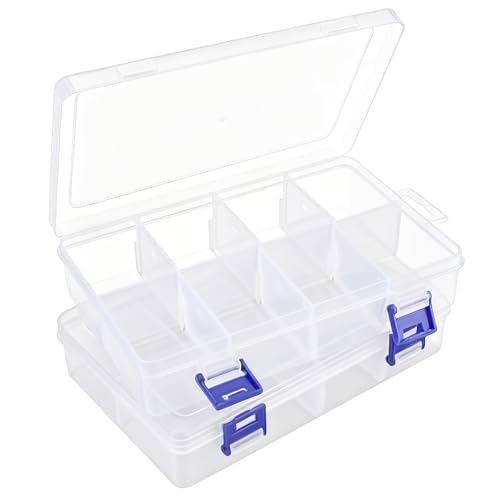 2 Pièces Boite Compartiment Transparent, Boite Rangement Perles Petite Boites de Rangement avec Boucle Boites Rangement Petite Pieces pour Boutons, Perles, Bijoux, Bagues, Boucles d'oreilles