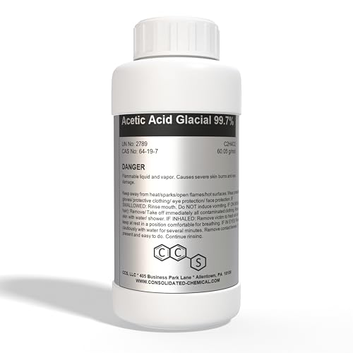 Acetic Acid Glacial Vinegar 99.7% | Multi-Purpose Concentrated Vinegar for Rust Removal, Photographic Film Processing, Cleaning – Made in USA (1000mL (32 Fl Oz))
