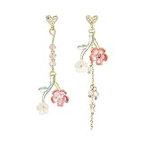 Korean Vintage Resin Sakura Lily of The Valley Drop Earring Cute Cherry Blossom Flower Petal Tassel Dangle Earring for Women Statement Holiday Party Jewelry-B lily