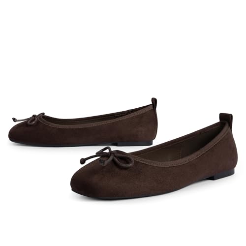 Image of Modatope Womens Flats Ballet Ballerina Flats for Women | Bow Bowknot Square Toe Slip on Flats, Dressy Comfort Ballet Shoes for Work, Driving, School, Travel & Daily Outings