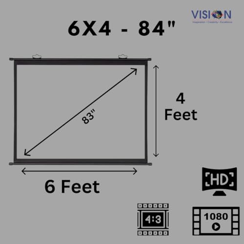 Image of Vision 84 Inch (6x4 Ft) Tripod Projector Screen | 4K, Full HD, 3D & 1080p Compatible | Portable & Adjustable Projection Screen for Home Theater, Office, Classroom & Outdoor Use