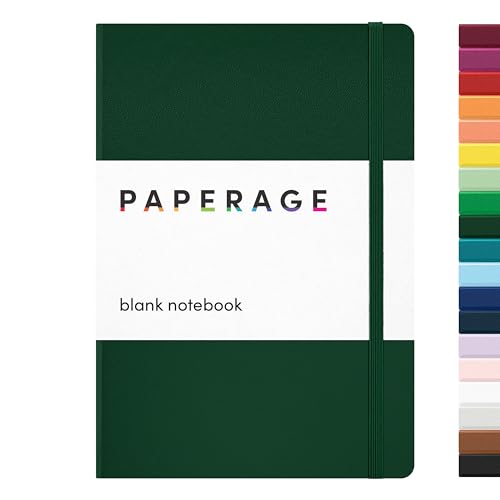Image of PAPERAGE Blank Journal Notebook, (Dark Green), 160 Pages, Medium 5.6 in x 8 in - 100 GSM Thick Paper - Hardcover Journaling Notebook for Work, School, Note Taking or Sketching