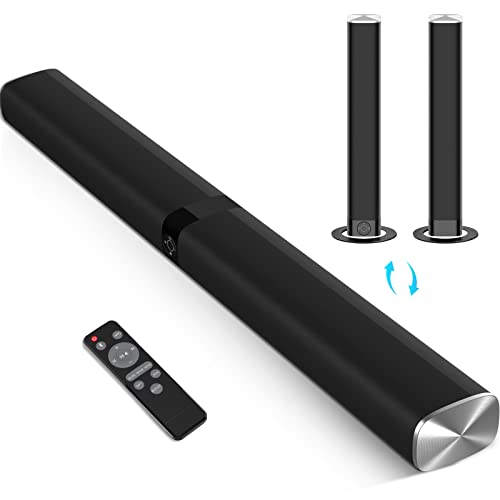 Assistrust Sound Bar for Smart TV, 80W Soundbar with Bluetooth/ARC/Opt/AUX Connect, Dynamic Volume Boost, 3 Equalizer Modes, 2 in 1 Detachable Soundbar for TV/PC/Gaming/Projectors
